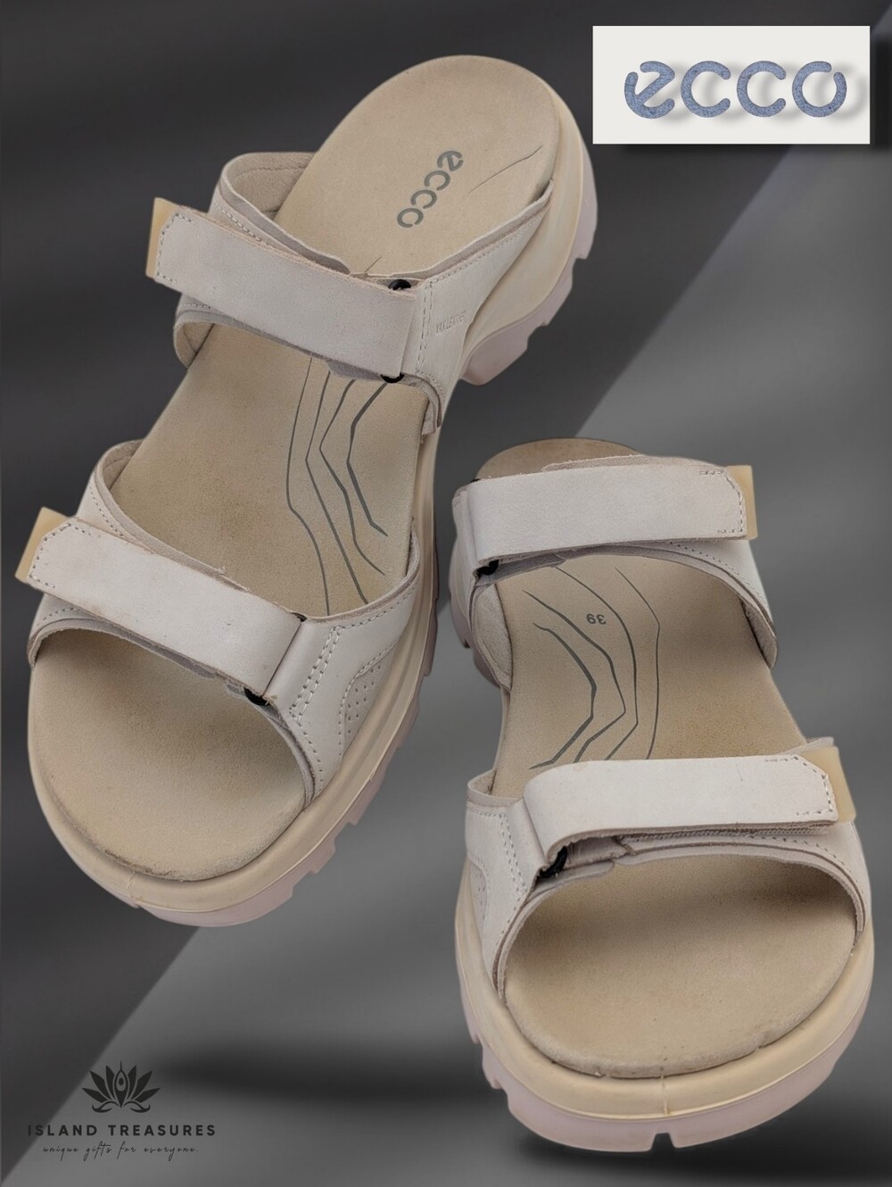 Ecco Light Beige Nubuck Adjustable Strap Sandals
